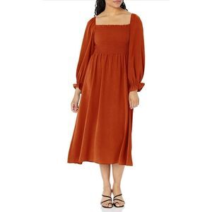 NEW Boho Square Neck Smocked Puff Sleeve A Line Maxi Dress XL